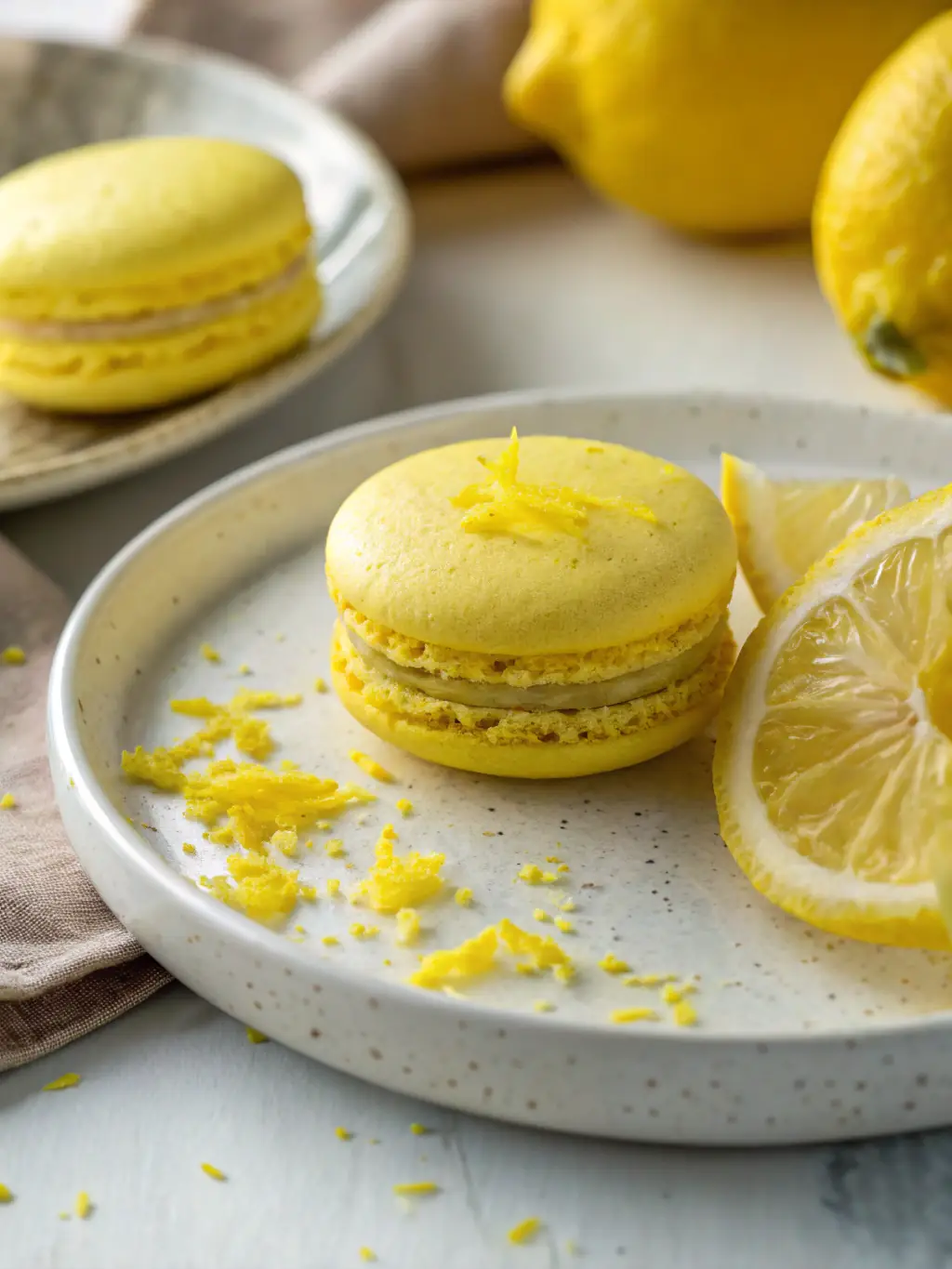 A close-up shot of a Lemon Shortbread Cookie, showcasing its crumbly texture and lemon zest.